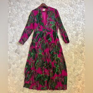 FARM Rio Pink and Green Leaf Maxi Dress